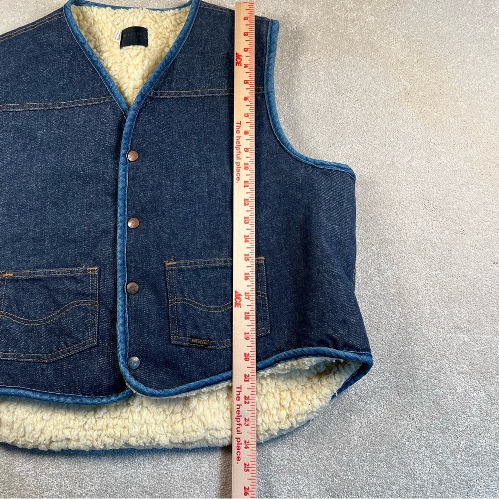 Vintage Roebucks Vest Blue Denim Sherpa Fleece Snap Western 70's Men's XL - Picture 9 of 9